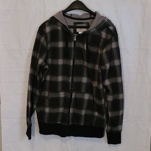 Black Plaid Hooded Zip Up Jacket